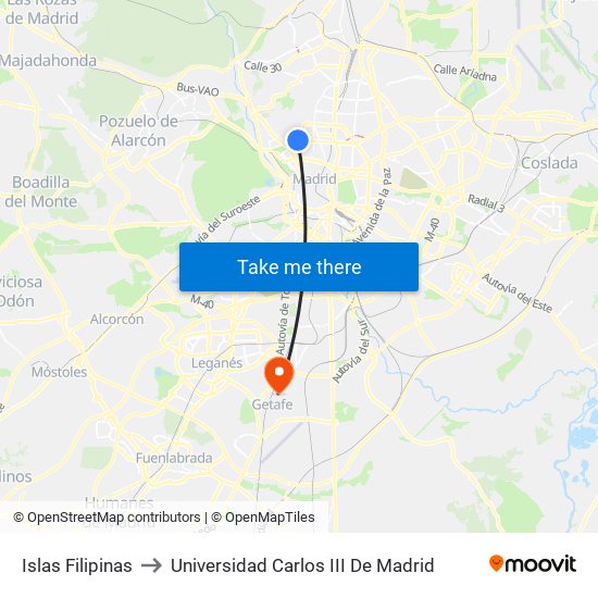 Islas Filipinas to Universidad Carlos III De Madrid map