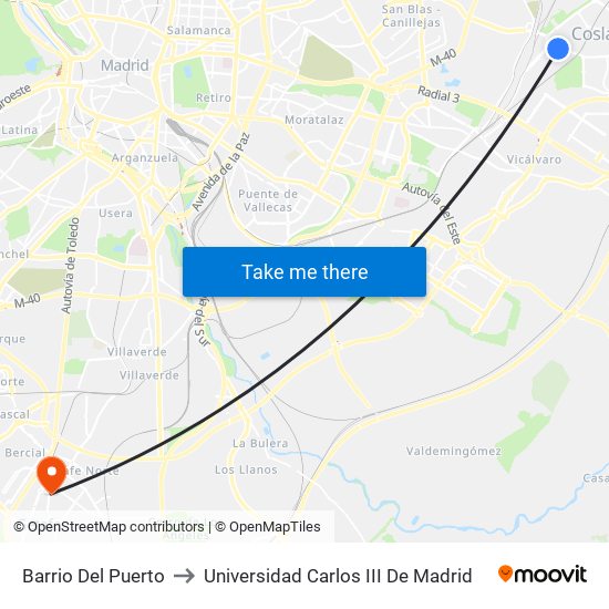 Barrio Del Puerto to Universidad Carlos III De Madrid map