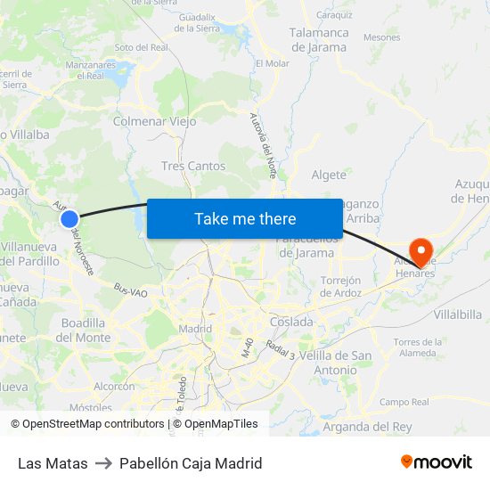 Las Matas to Pabellón Caja Madrid map