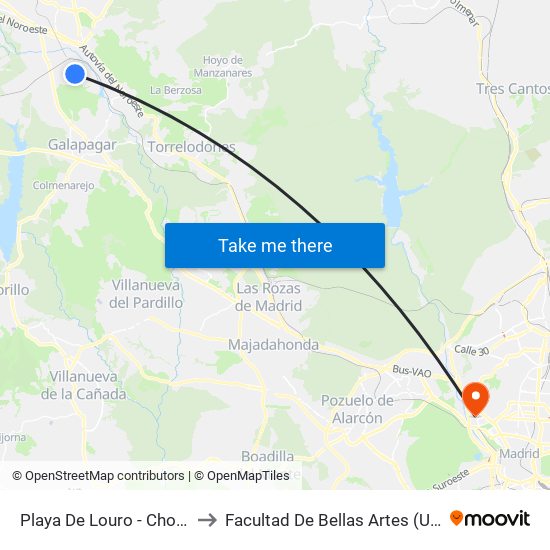 Playa De Louro - Chopos to Facultad De Bellas Artes (Ucm) map