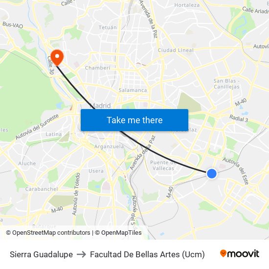 Sierra Guadalupe to Facultad De Bellas Artes (Ucm) map