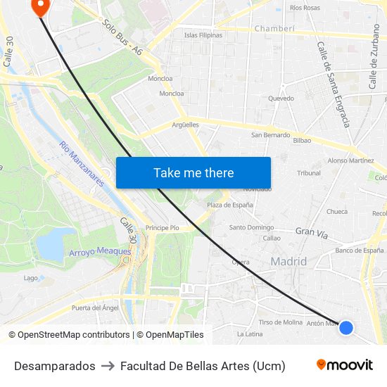 Desamparados to Facultad De Bellas Artes (Ucm) map