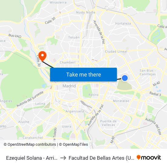 Ezequiel Solana - Arriaga to Facultad De Bellas Artes (Ucm) map