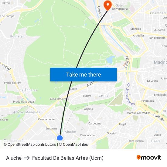 Aluche to Facultad De Bellas Artes (Ucm) map