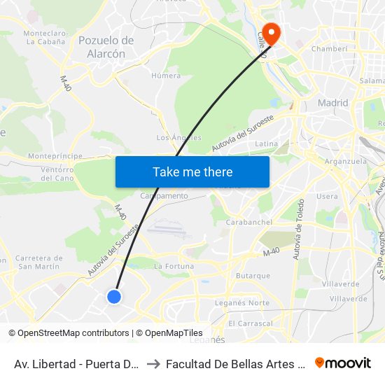 Av. Libertad - Puerta Del Sur to Facultad De Bellas Artes (Ucm) map