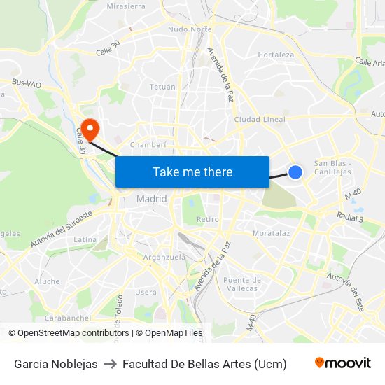 García Noblejas to Facultad De Bellas Artes (Ucm) map
