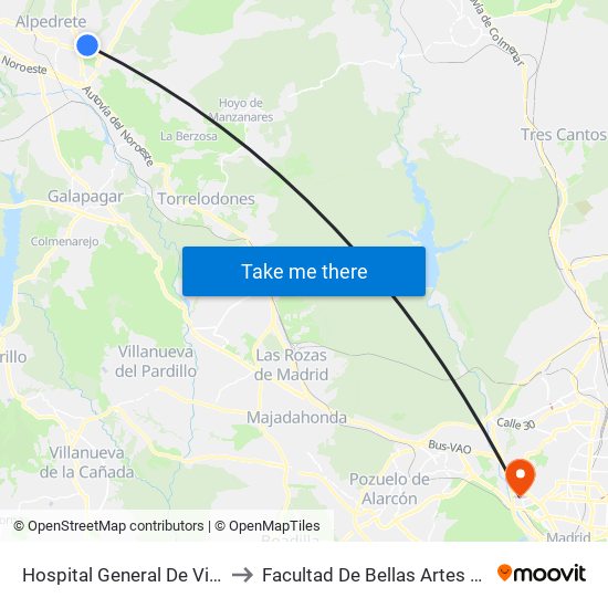 Hospital General De Villalba to Facultad De Bellas Artes (Ucm) map