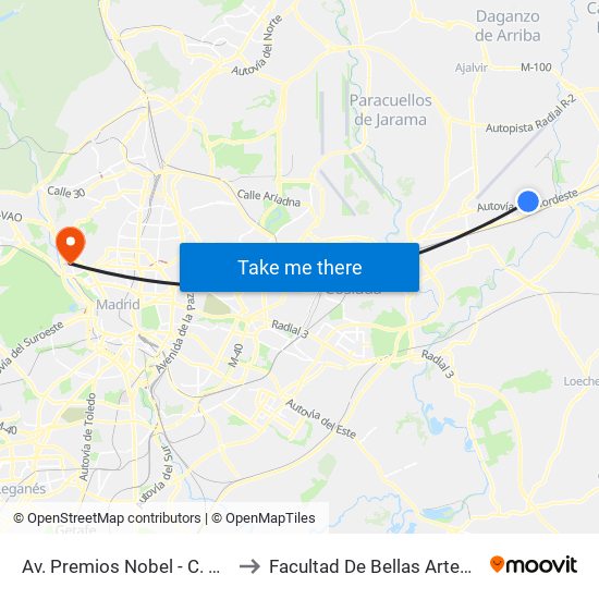 Av. Premios Nobel - C. C. Oasiz to Facultad De Bellas Artes (Ucm) map
