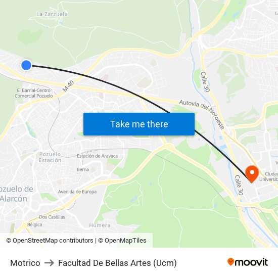 Motrico to Facultad De Bellas Artes (Ucm) map