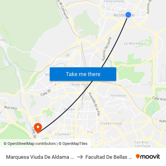 Marquesa Viuda De Aldama - Trva. Del Cañón to Facultad De Bellas Artes (Ucm) map