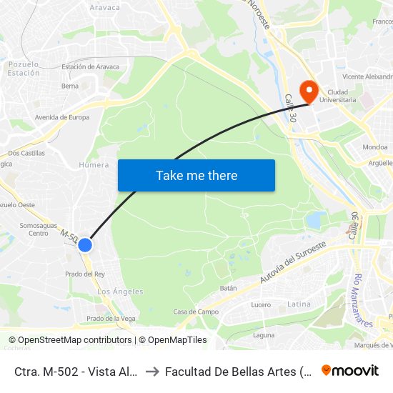 Ctra. M-502 - Vista Alegre to Facultad De Bellas Artes (Ucm) map