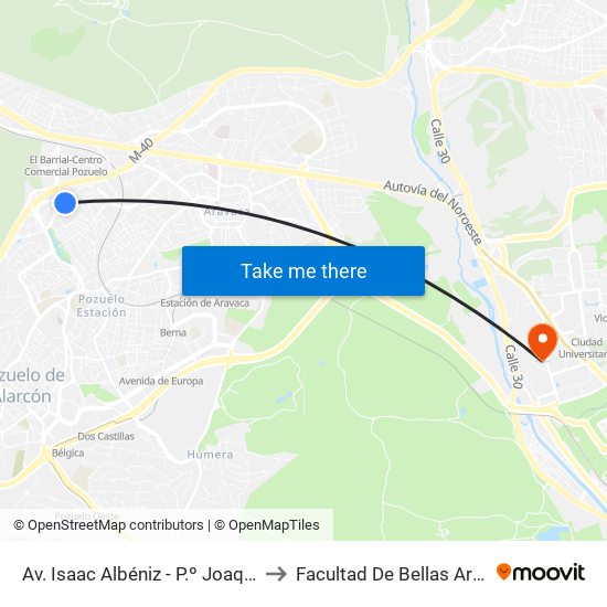 Av. Isaac Albéniz - P.º Joaquín Rodrigo to Facultad De Bellas Artes (Ucm) map