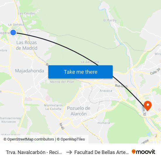Trva. Navalcarbón - Recinto Ferial to Facultad De Bellas Artes (Ucm) map