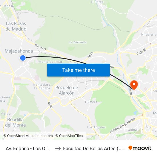 Av. España - Los Olmos to Facultad De Bellas Artes (Ucm) map