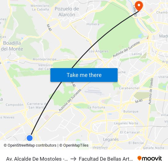 Av. Alcalde De Mostoles - Bécquer to Facultad De Bellas Artes (Ucm) map