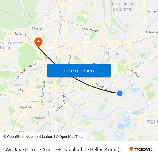 Av. José Hierro - Azalea to Facultad De Bellas Artes (Ucm) map