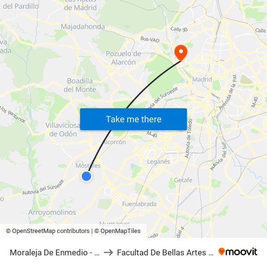 Moraleja De Enmedio - Roma to Facultad De Bellas Artes (Ucm) map