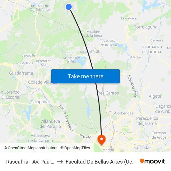 Rascafría - Av. Paular to Facultad De Bellas Artes (Ucm) map