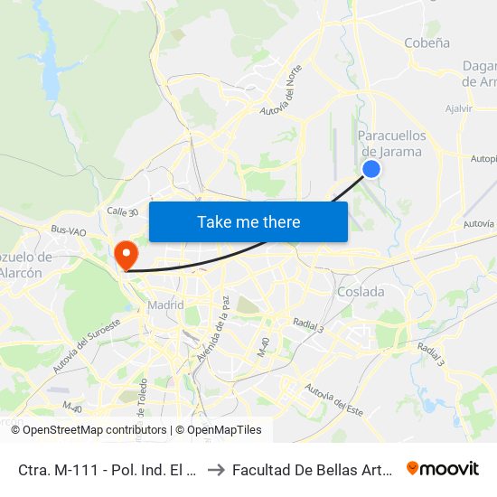 Ctra. M-111 - Pol. Ind. El Cervellón to Facultad De Bellas Artes (Ucm) map