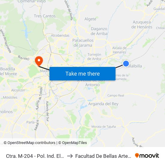 Ctra. M-204 - Pol. Ind. El Gurugú to Facultad De Bellas Artes (Ucm) map