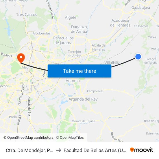 Ctra. De Mondéjar, Pioz to Facultad De Bellas Artes (Ucm) map