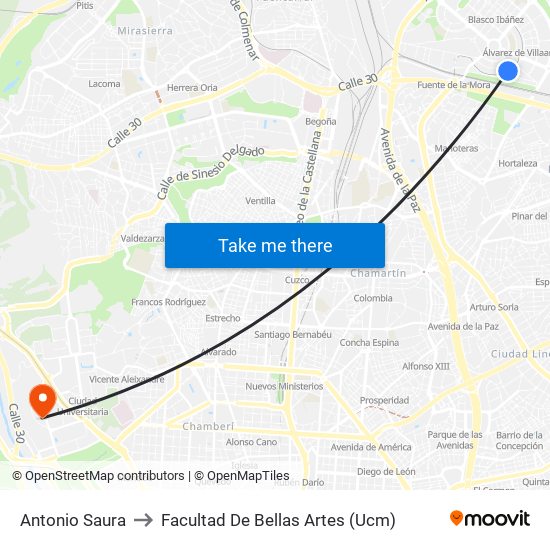 Antonio Saura to Facultad De Bellas Artes (Ucm) map