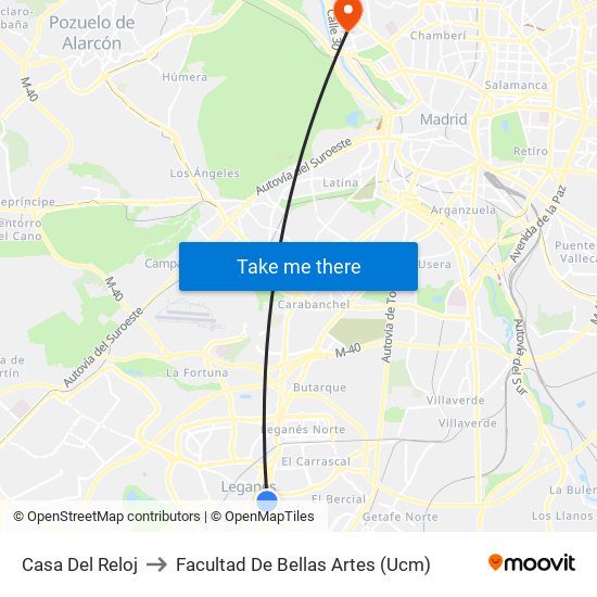 Casa Del Reloj to Facultad De Bellas Artes (Ucm) map