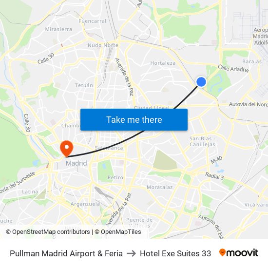 Pullman Madrid Airport & Feria to Hotel Exe Suites 33 map