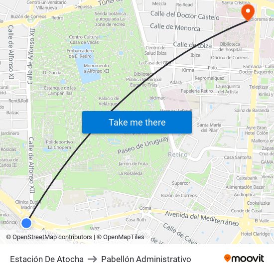 Estación De Atocha to Pabellón Administrativo map