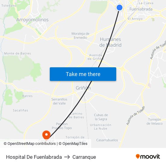 Hospital De Fuenlabrada to Carranque map
