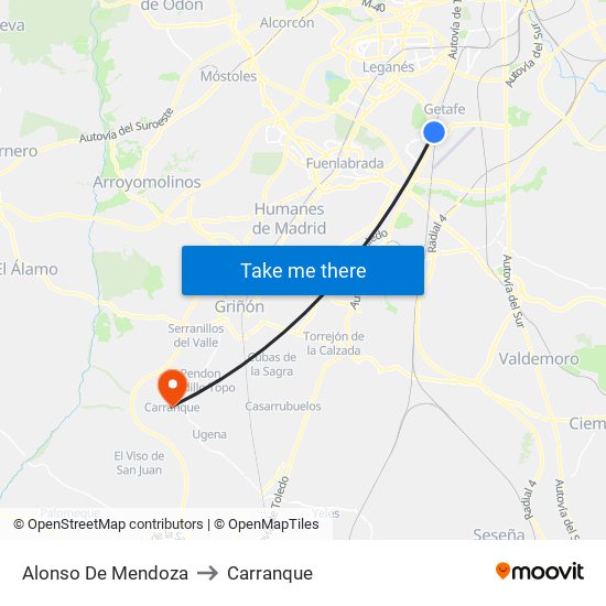 Alonso De Mendoza to Carranque map