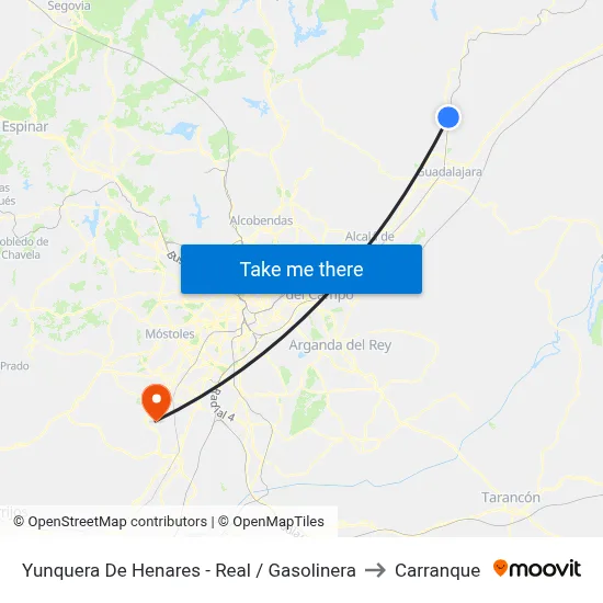 Yunquera De Henares - Real (Gasolinera) to Carranque map