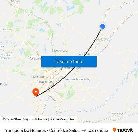 Yunquera De Henares - Avda. Islas Filipinas (Centro De Salud) to Carranque map