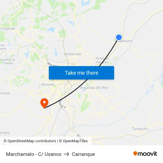 Marchamalo - C/ Usanos to Carranque map