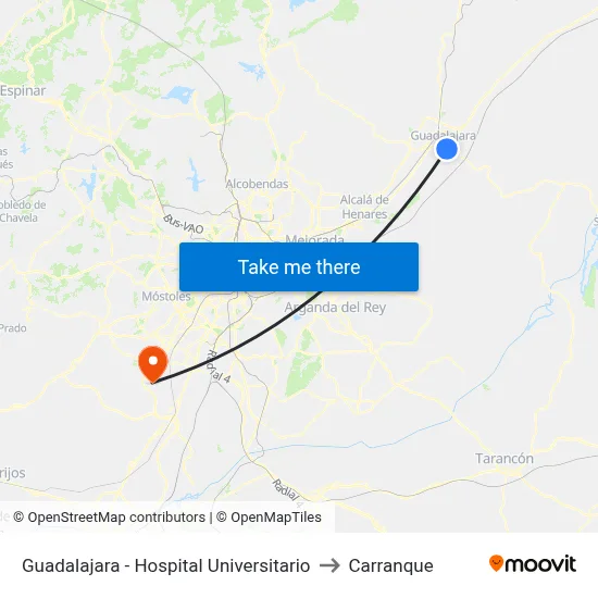 Guadalajara - Hospital Universitario to Carranque map