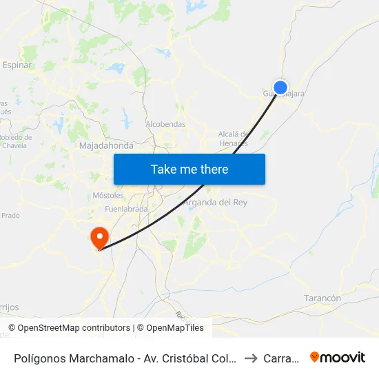 Polígonos Marchamalo - Av. Cristóbal Colón 228 (Nestlé) to Carranque map