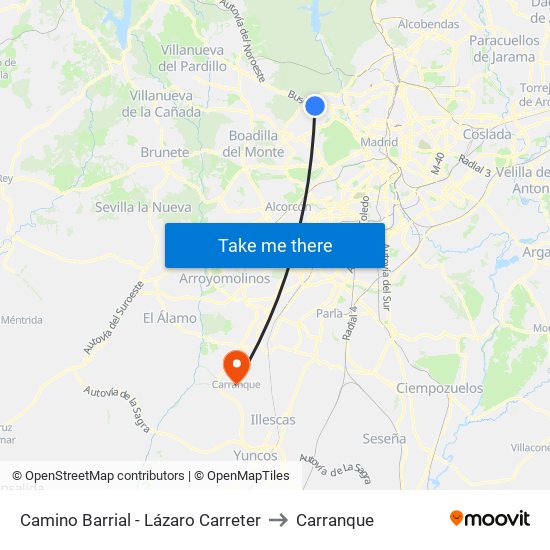 Camino Barrial - Lázaro Carreter to Carranque map