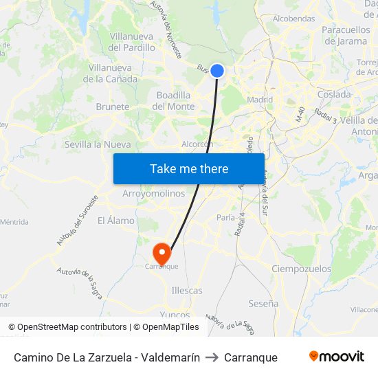 Camino De La Zarzuela - Valdemarín to Carranque map
