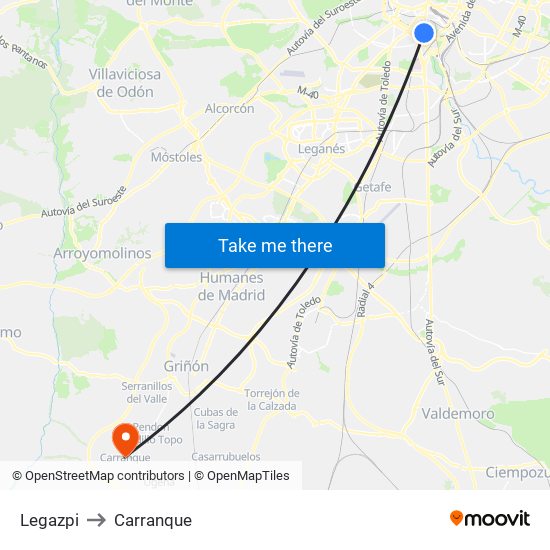 Legazpi to Carranque map