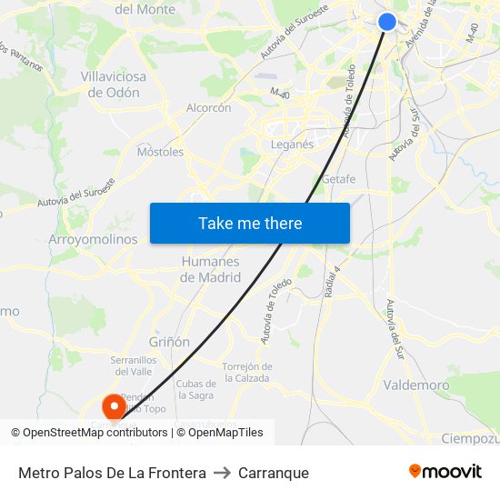 Metro Palos De La Frontera to Carranque map