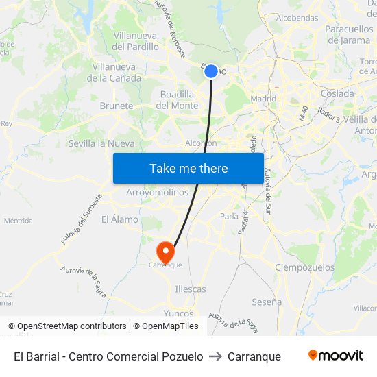 El Barrial - Centro Comercial Pozuelo to Carranque map