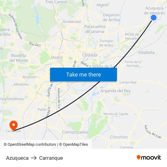 Azuqueca to Carranque map