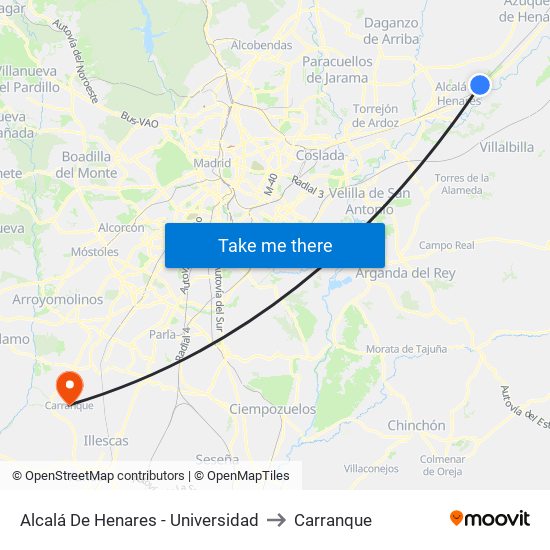 Alcalá De Henares - Universidad to Carranque map