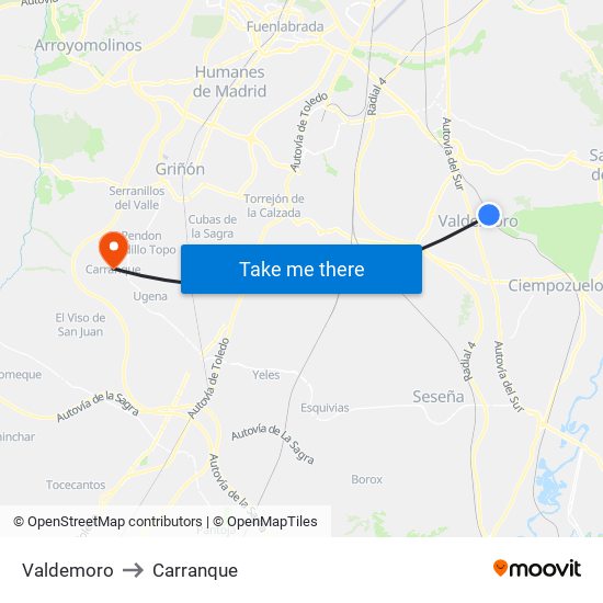 Valdemoro to Carranque map
