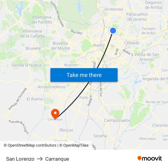 San Lorenzo to Carranque map