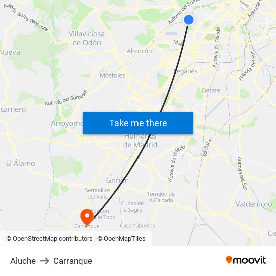 Aluche to Carranque map