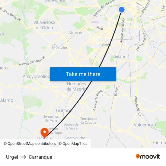 Urgel to Carranque map