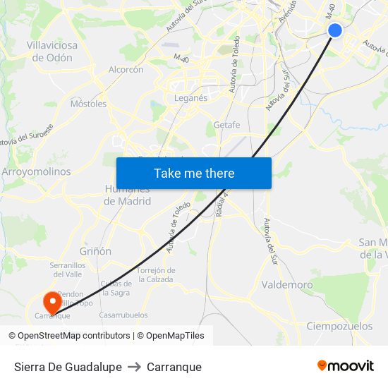 Sierra De Guadalupe to Carranque map