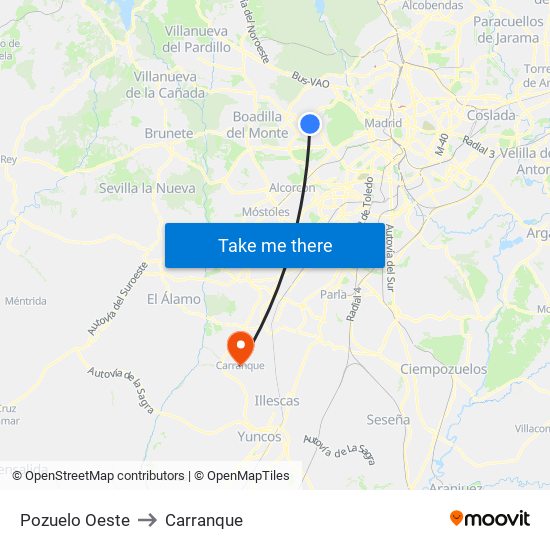 Pozuelo Oeste to Carranque map