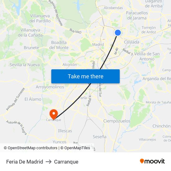 Feria De Madrid to Carranque map